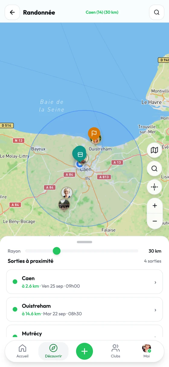 La carte de l'app Buddiz : les sessions autour de toi