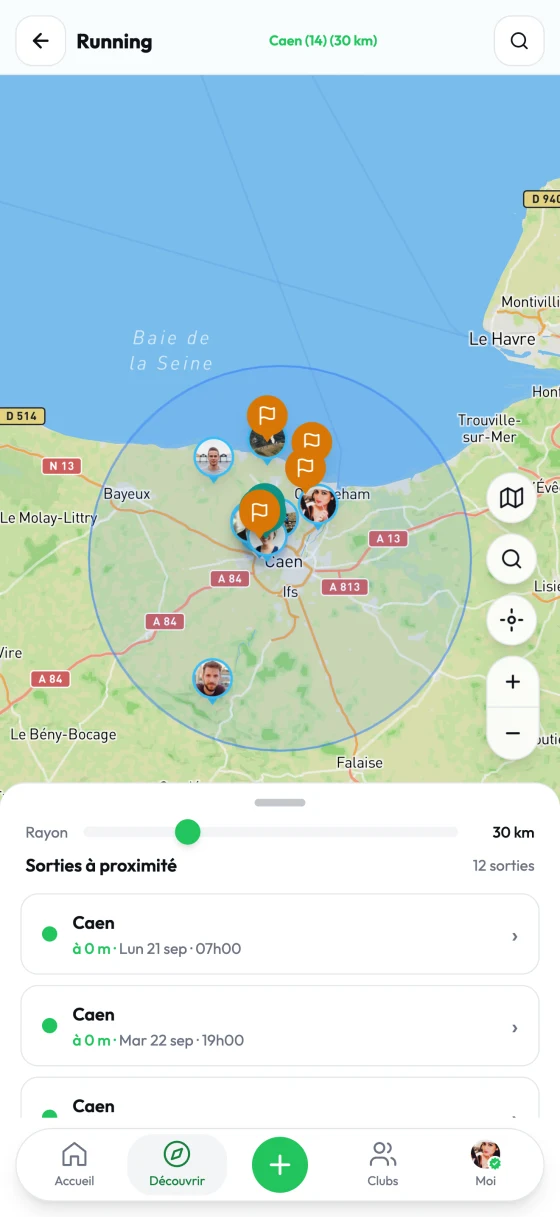 The Buddiz app map: sessions around you