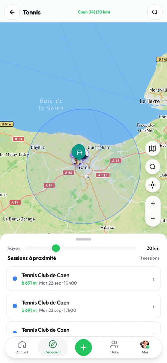 The Buddiz app map: sessions around you